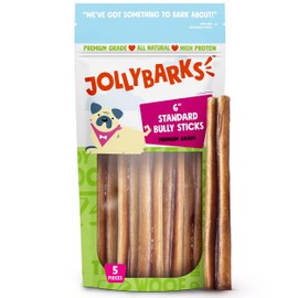 Jolly Barks Bully Sticks for Small Dogs | All Natural, Single Ingredient Bully Sticks for Puppies to Medium Dogs (6" Stnd - 5pk)
