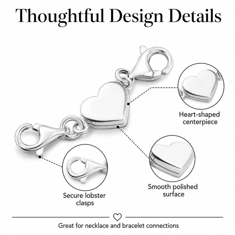 Kryoflare Sterling Silver Heart Jewelry Clasp, 925 Sterling Silver Double