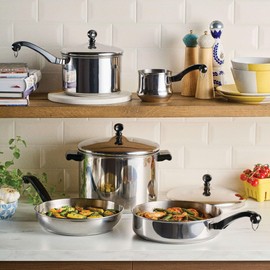 Farberware Classic Series Anniversary Edition Stainless Steel Cookware Set and Lids, Induction Ready, Dishwasher Safe, 8 Piece Pots and Pans, Metal Utensil Safe - Stainless Steel