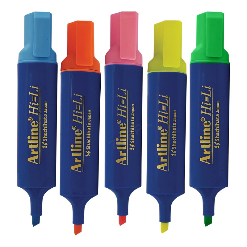artline HiLine Highlighter Pens, ASSORTED, Pack of 5, Chisel Tip