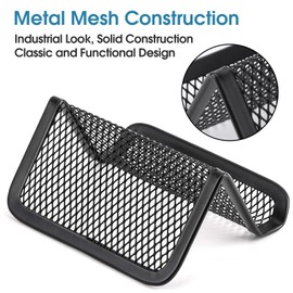 MaxGear Metal Mesh Business Card Holder 3 Pack, Heavy Duty Desk Desktop Organizer, Modern Grid Card Stand Display for Men Holds 50 Cards, Black, Office Accessories