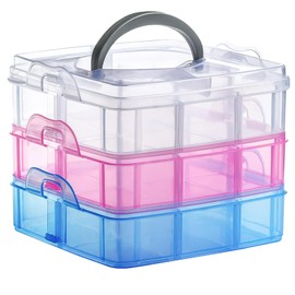 CYZBL 3-Tier Storage Box with Compartments, Practical Stackable Sorting Box, Transparent, Adjustable Plastic Sorting Boxes with Carry Handle, Craft Box Storage for Housewares Gemstones