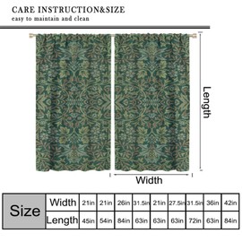 Retro William Morris Curtain, Original Design Green Garden Flower Decoration Curtain for Home Bedroom Living Room Living Room Kitchen 42" W X 45" L