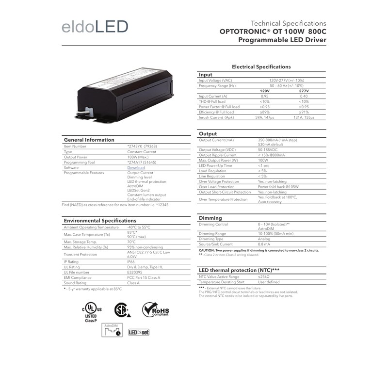 eldoLED | 2743YK OPTOTRONIC OT 100W 800C Programmable LED Driver