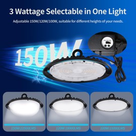 UFO LED High Bay Light, 150W/120W/100W Changeable Plug & Play Lighting for Warehouse, 22500 Lumens, 5700K Cool White, UL&cUL Listed, 90 Degree Beam Angle, AC120V with 6' Power Cord Included (4 Pack)