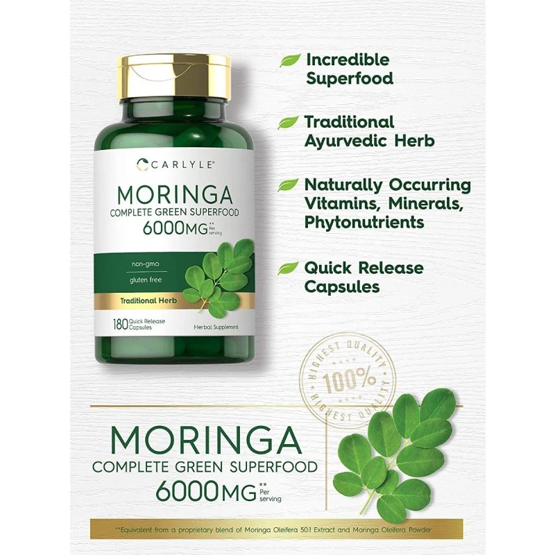 Moringa Oleifera 6000 Mg 180 Capsulas Super Alimento Sabor Sin
