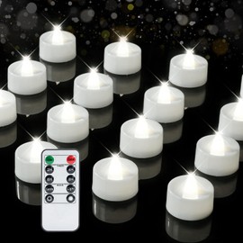 BEICHI Remote Candles, 12 Pack Timer Candles, Flameless Tea Lights Candles Battery Operated, Flickering LED Tea Lights, Timer Battery Votive Candles- Cool White- White Base