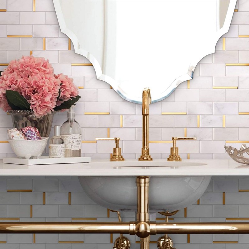 Tile Generation NBG-5 2x4 Subway Tile White and Gold Metal