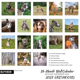 2027 Wall Calendar,Greyhound Wall Calendar, 12" x 24" Open,Family Planner Calendar Organizer with Greyhound Images, for Dogs Lovers