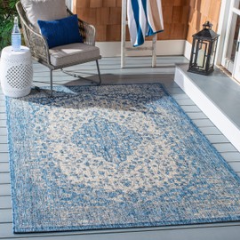 SAFAVIEH Courtyard Collection 8' x 10' Blue/Grey CY8720 Indoor/ Outdoor Waterproof Easy Cleaning Patio Backyard Mudroom Area Rug