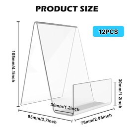 Acrylic Bookend, Pack of 12 Acrylic Book Stands, Clear Acrylic Book Holder, Acrylic Book Stand, Clear Acrylic Book Stand for Desk, Picture Books, Music Sheets (75 x 90 x 105 mm)