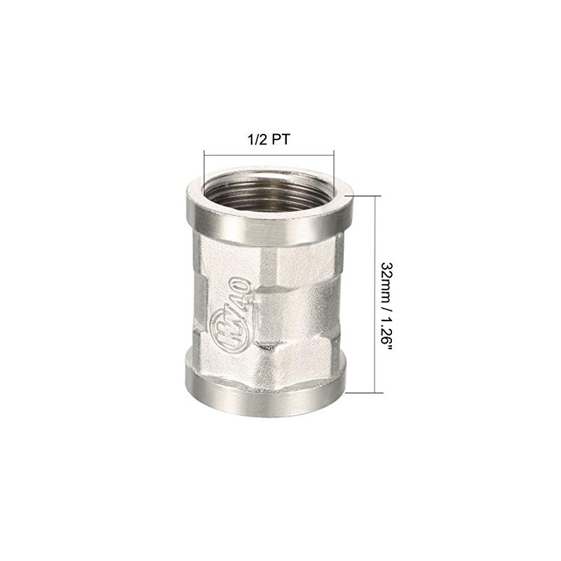sourcing map Brass Pipe Fitting Coupling 1/2 PT Female Thread