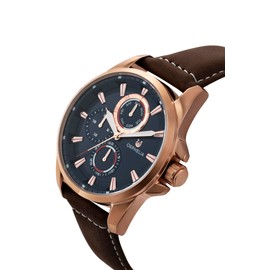 ORPHELIA Eddington Men's Multi Dial Watch with Leather Strap, brown/blue, Strap.