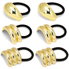 Chanaco 6Pcs Metal Hair Tie Gold Hair Cuffs for Women Geometric Gold Hair Ties Pony Tail Hair Cuff for Thick Hair Elastic Hair Ties Ponytail Cuff Hair Accessories No-damage