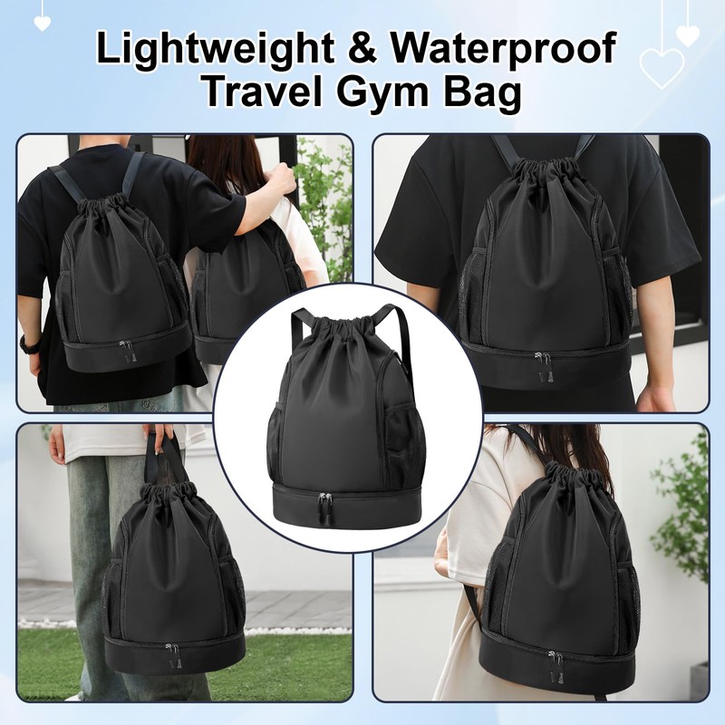 Drawstring Backpack Sports Gym Bag, Water Resistant String Bag Gym