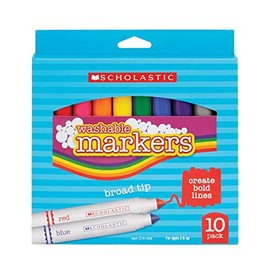 Scholastic Washable Markers, Broad Tip, Assorted Colors, Pack of 10