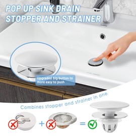 2 Pack Universal Bathroom Sink Stopper for 1.06”-1.50”, Bathroom Pop Up Sink Drain Stopper with Hair Strainer, Universal Bathroom Sink Drain Plug Filter, Magnetic Split Design (Silver)