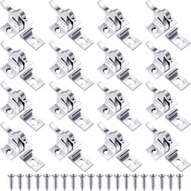 Lounsweer Lounsweer 16 Pcs Brass Heavy Duty Cabinet Door Latch Cabinet Closets Door Elbow Latch with Mounting Screws Hardware for Bedroom Bathroom Window Catch(Silver)