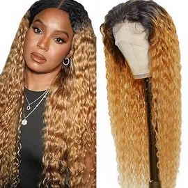 Lakaisa Human Hair Wig Glueless Wear and Go 1B/27 Honey Blonde Wig Kinky Curly Wig 13 x 1 HD Lace Frontal Wig 16 Inch Pre Plucked Natural Hairline with Baby Hair 180% Density for Women