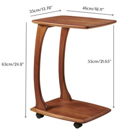 COZYMATIC Emerson Solid Wood End Table with Rolling Wheels, C Shaped Side Table, TV Tray Table, Couch Table That Slide Under for Small Space, Living Room, Bedroom (Walnut)-Small