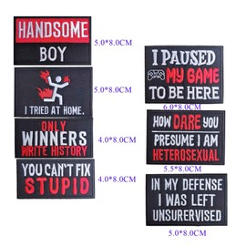 7Pcs Funny Sayings Biker Patches, Handsome Boy Game Day Embroidery Iron On Patch Emblem Badge for Clothes Bags Hats Jacket Jeans Backpacks (2"x3")