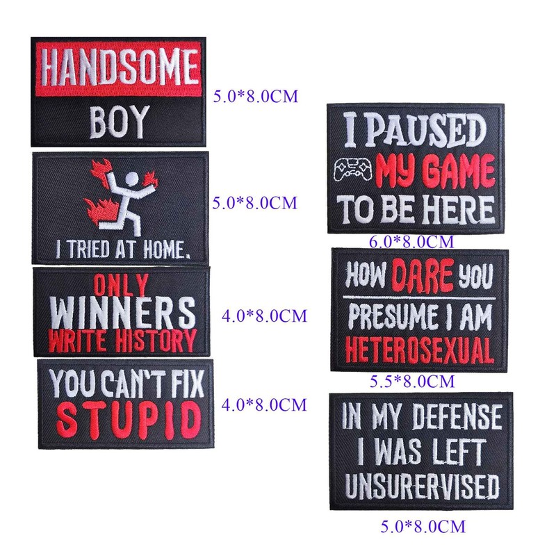 7Pcs Funny Sayings Biker Patches, Handsome Boy Game Day Embroidery