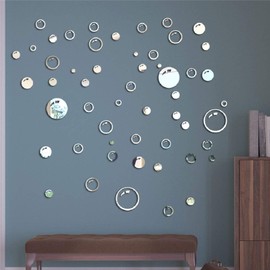 AQRICHFOX Acrylic Mirror Bubble Circle Wall Sticker Decals DIY Modern Art Mural for Living Room Bedroom Home Decor Wall Decoration Silver