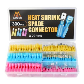 MADCATZ 300 Pcs Spade Heat Shrink Wire Connectors, Automotive Marine Waterproof Electrical Terminals Kit, Crimp Connector Assortment, Ring Fork Spade Splices