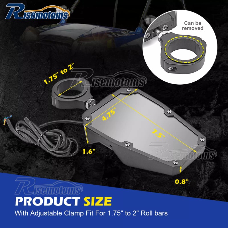 RI UTV 1.75"-2" Rear View Side Mirrors Kit with LED