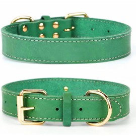 SLZZ Premium Real Genuine Leather Dog Collar/Soft Touch Heavy Duty Genuine Leather/Adjustable Perfect for Male Female Small X-Small Medium Large Dogs-Green-XL