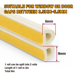 BIGTEETH Weather Stripping Door - D Shape 6mmx9mm Window Seal Strip,Self-Adhesive Weather Stripping Door Seal Strip(White)