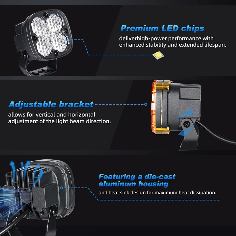 3 Inch LED Ditch Lights for 2015-2019 Silverado Sierra 2500HD