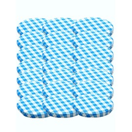 48 Twist-Off Lid Closures Replacement Lid for Jars Preserving Jars To 66 Suitable for 70/125/167 ml (Blue Checked)