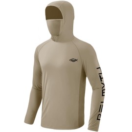 Palmyth Fishing Shirts for Men Long Sleeve UPF 50+ Sun Protection Fishing Hoodie with UV Vented Neck Gaiter Khaki Bass Bass L