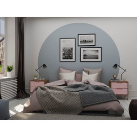 Manhattan Comfort Rockefeller Nightstand with Drawers, Mid Century Modern Bedside Table, Minimalist Display and Storage Organizer, Ideal for Bedroom and Living Room, Nature/Rose Pink