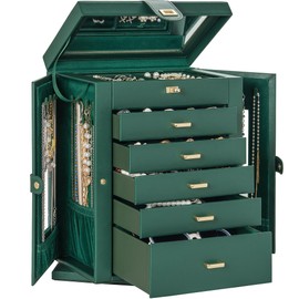 AKOZLIN 360° Rotating Jewelry Box 6-Tier Organizer Functional Jewelry Storage Case for Women Girls Ring Necklace Earring Bracelet Holder with Mirror