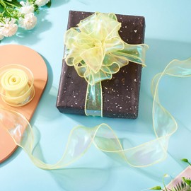 Crafans 10 Yards Iridescent Ribbon Yellow Shimmer Sheer Polyester Ribbons Fishtail Chiffon Ribbons Organza Ribbon Pearl Ribbons for Bows Flowers Gift Wrapping