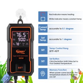 hygger Submersible Aquarium Heater 900W Fish Tank Heater with Temperature Control & Auto Off Protection for 110-250 Gallons Saltwater and Freshwater