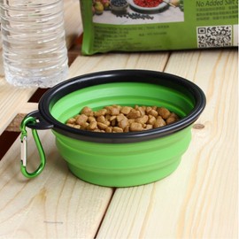 LINGYU Collapsible Dog Bowl, Silicone Foldable Expandable Cup Dish, for Pet Dog/Cat Food Water Feeding Portable Travel Bowl - Green