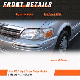 AXLAHA Headlight Assembly Compatible with 1997-2005 Chevy Venture/ 1997-2004 Oldsmobile Silhouette/ 99-05 Pontiac Montana Chrome Housing Amber Reflector Headlamp Replacement
