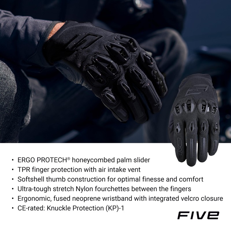 Five Motorcycle Gloves Black (Size: M) STUNT EVO2 Gloves