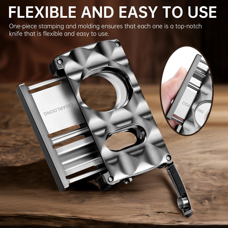 Cigar Cutter Stainless Steel Multifunctional 4-in-1,Cigar V-Cutter Double Blade Guillotine,Straight