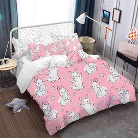 NiuOne 7 Piece Pink Bunny Bed Set Twin Size Kids Bedding Sets for Girls, Summer Twin Comforter Set for Girls, Cute Rabbit Bed in a Bag, Girls Twin Bedding Set with Sheets