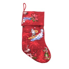 Snow Flake Quilted Cotton Christmas Stockings in Santa in Hawaii Red