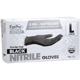 ForPro Expert SoftGuard Disposable Nitrile Gloves, Ultimate Comfort & Protection, Powder-Free, Latex-Free, Non-Sterile, Food Safe, 4 Mil, Black, Large, 100-Count