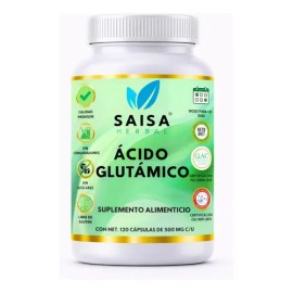 Ácido Glutámico 100 Puro  120 Cápsulas  Saisa Herbal  Suplemento Alimentcio  Suplemento para Memoria  Mejor concentración  Función cognitiva  Enfoque 