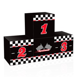 4 Pcs Large Racing Car Birthday Party Decorations Race Car Boxes Black White Checkered Cardboard Goodie Boxes Podium Treat Boxes Centerpiece 11.8 Inch for Car Baby Shower Party Supplies Outdoor Decor