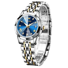OLEVS Women's Wristwatch, Fashionable, Quartz, Popular, Waterproof, Diamond, Date, Easy to Read, blue, Bracelet Type