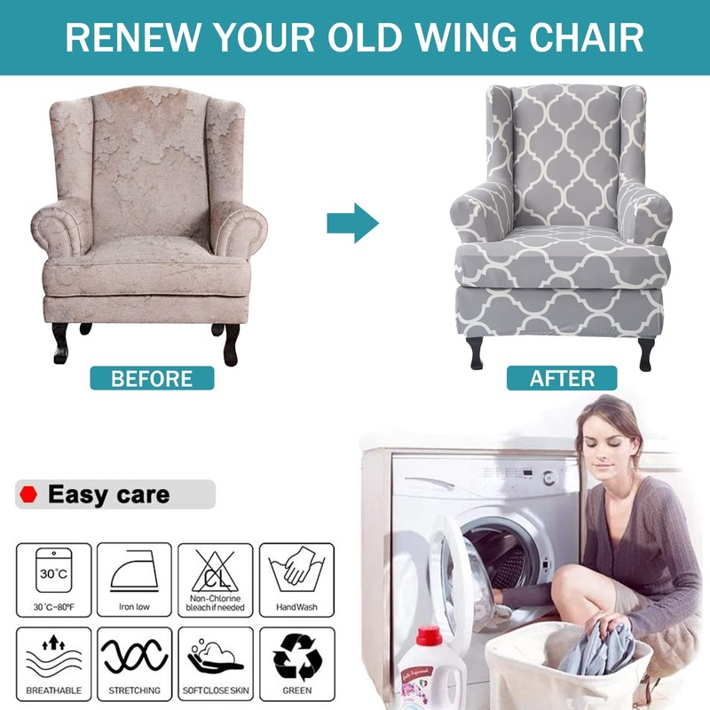 NILUOH Wingback Chair Covers 2-Piece, Armchair Slipcovers for Living Room