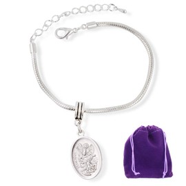 Saint Michael Bracelet | Women Men Archangel Medal with Protection Gift for Men and Women Silver Plated Bracelet Adjustable Religious Jewelry, Stainless Steel